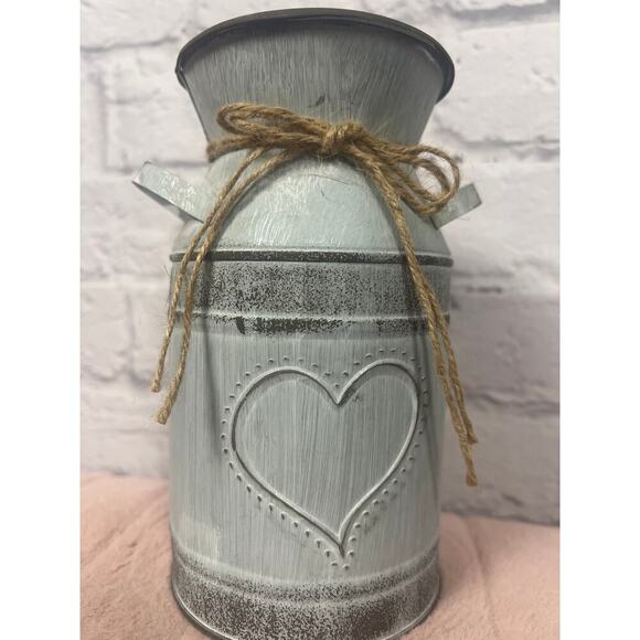 French Shabby Chic Metal Jug Galvanized Vase For Flowers Milk Can Rustic - Picture 5 of 5